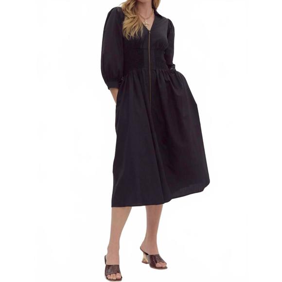 NEW ENTRO zipper midi dress in black - Picture 1 of 5